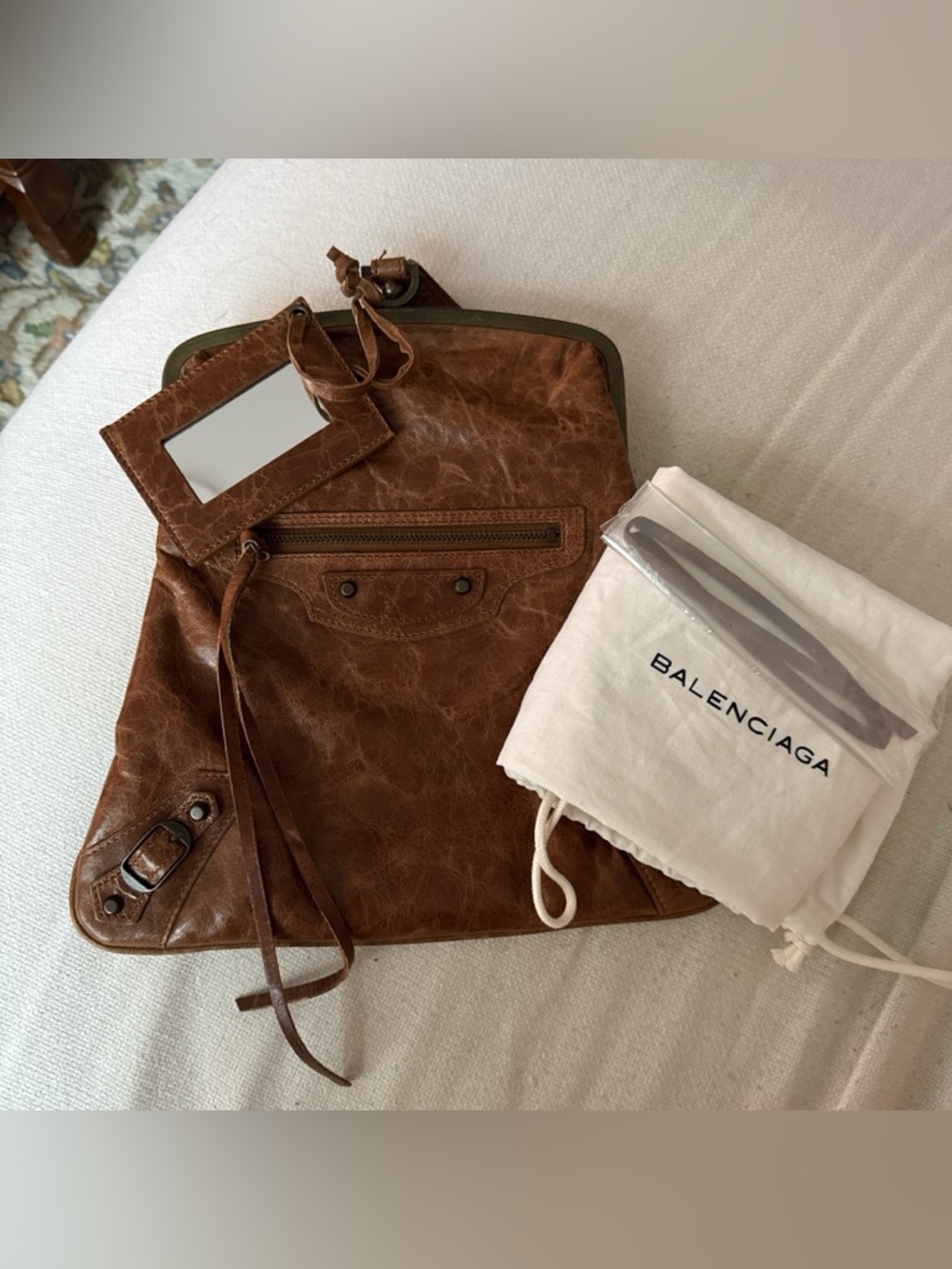 Balenciaga Teak Moto wristlet purse